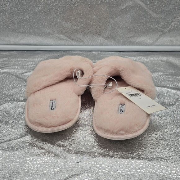 NWT Splendid Faux Fur Fuzzy Fluffy Pink Criss Cross Open Toe Slippers Medium - Picture 4 of 7